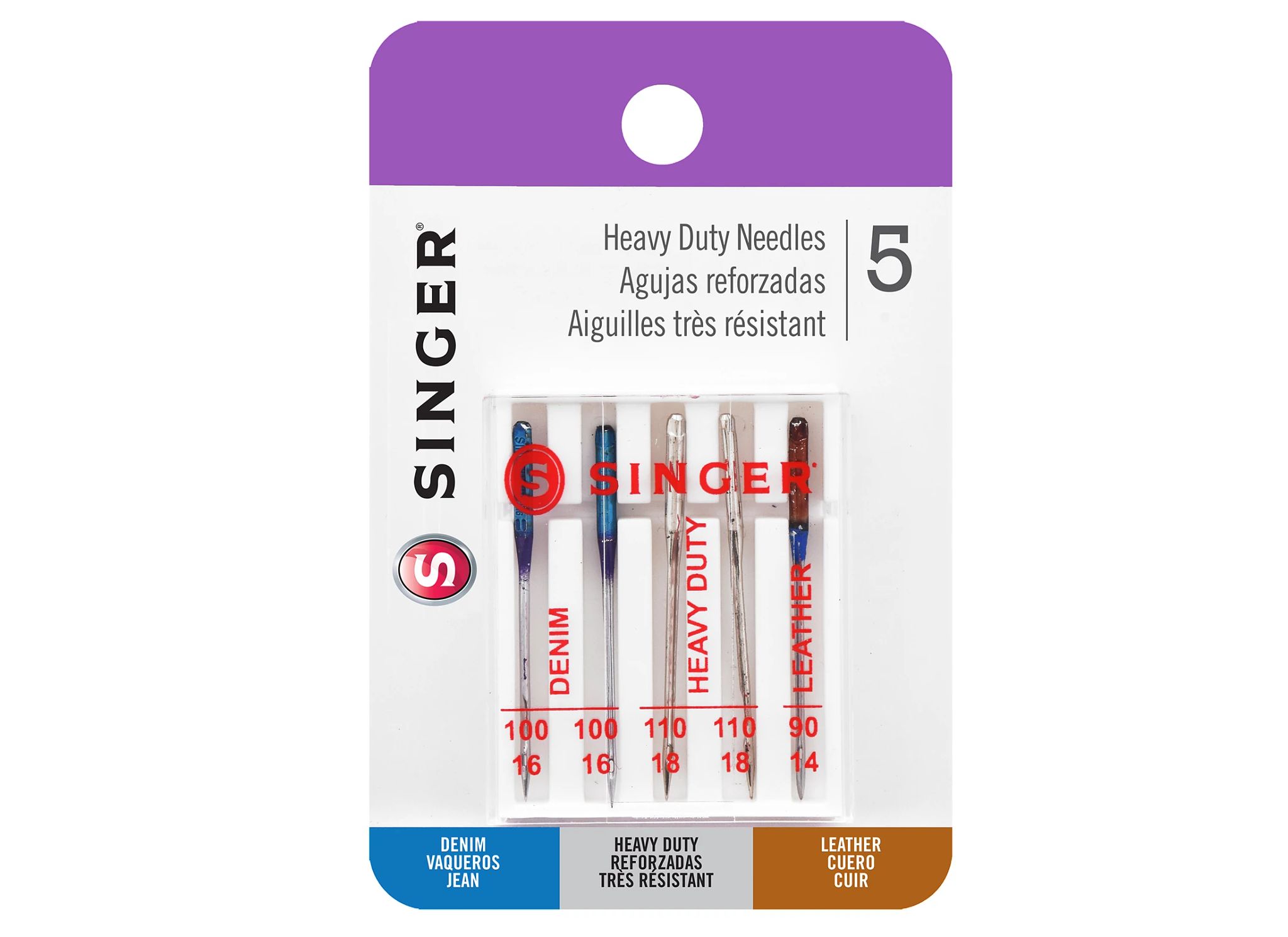 SINGER Heavy Duty Sewing Machine Needles, Size 100/16 - 5 110/18 - 5 Count