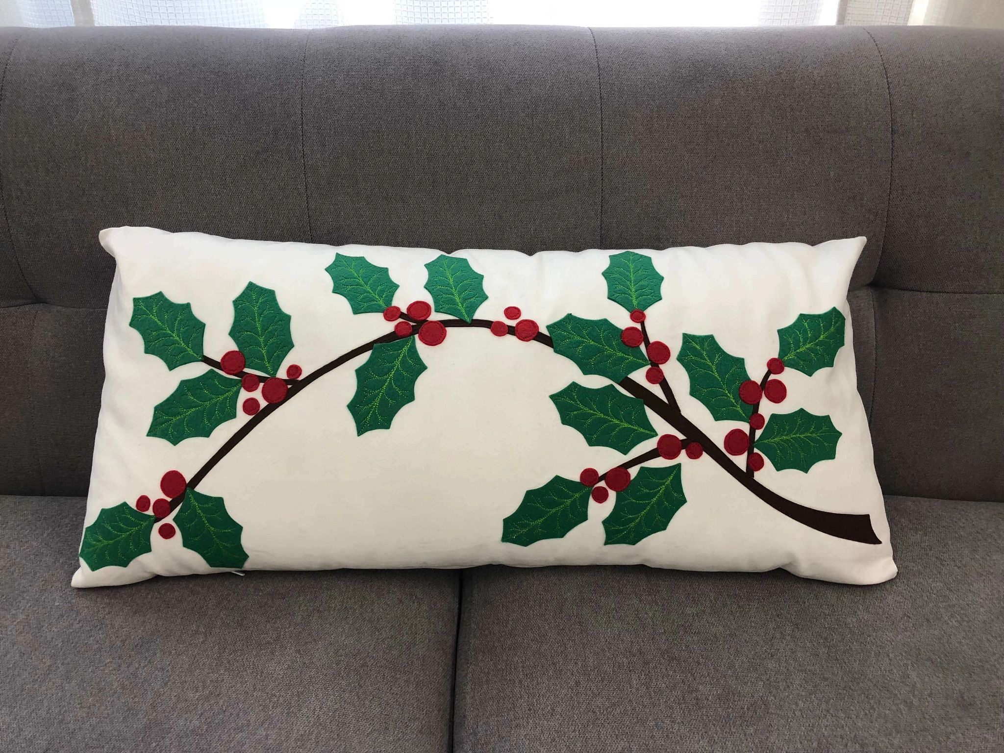 Decorative Pillow with Holly Applique Embellishment
