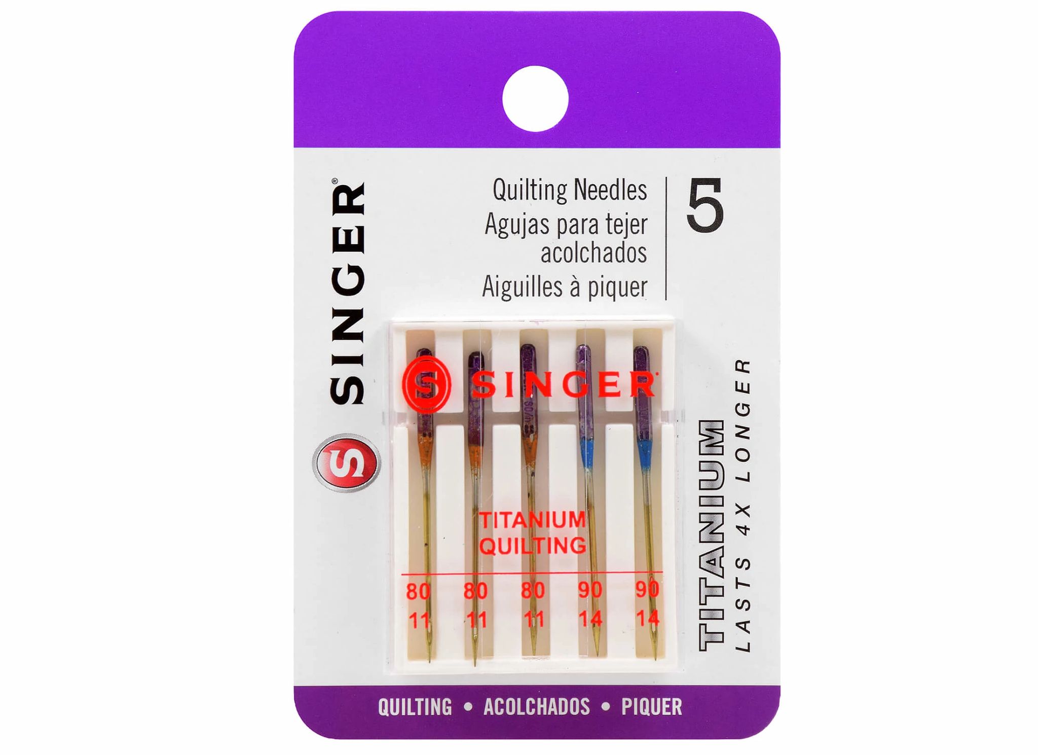 SINGER Titanium Quilting Needles, Sizes 80/11 & 90/14 