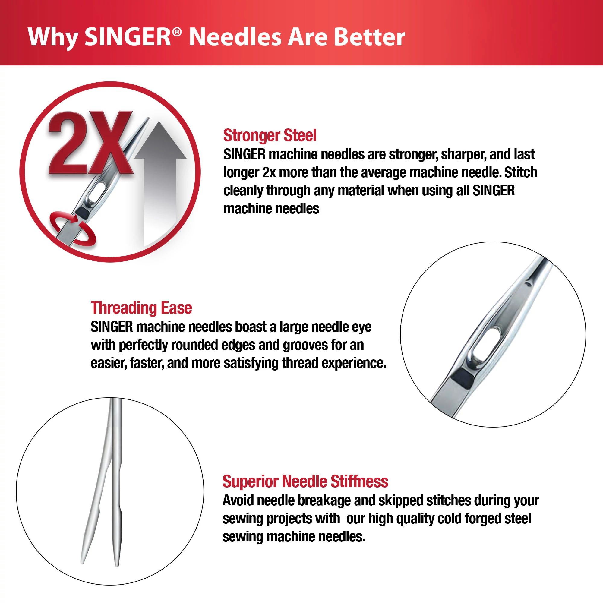 SINGER® Size 100/16 Denim Sewing Machine Needles, 5ct.