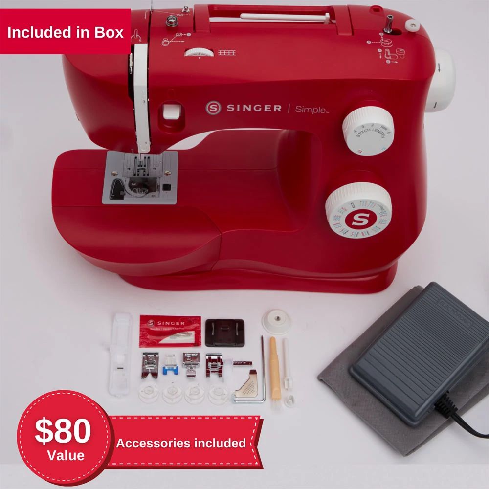 SINGER® Simple™ 3337 Mechanical Sewing Machine, Red 