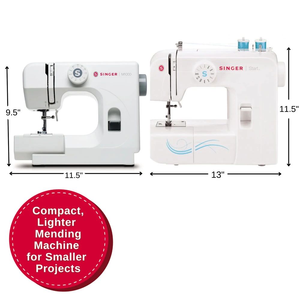 Singer M1000 Portable Lightweight Basic Sewing Machine with 32 Stitch  Applications and Accessories for Mending and Basic Garment Repairs, White